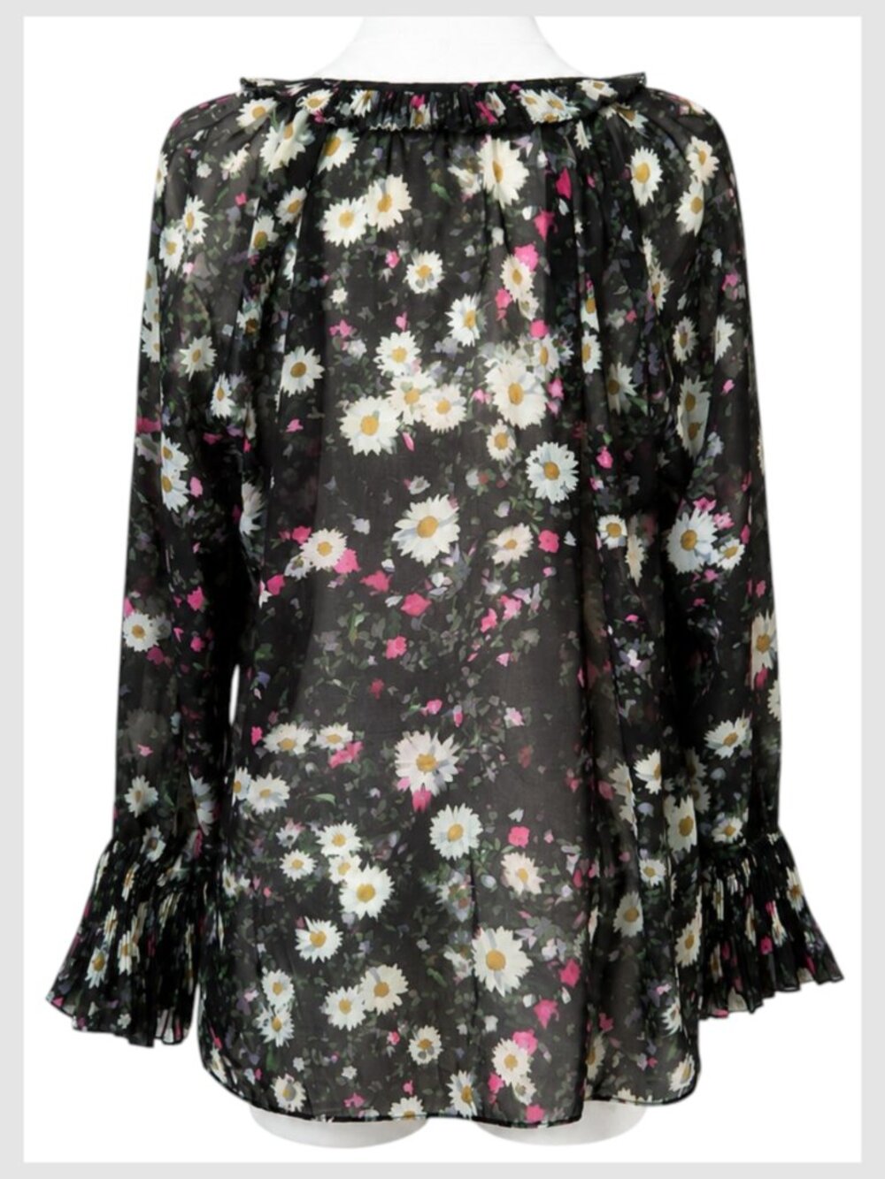 Kobi Halperin Sydney Blouse Black Pink White Multi Floral Chiffon Size L - Picture 8 of 11